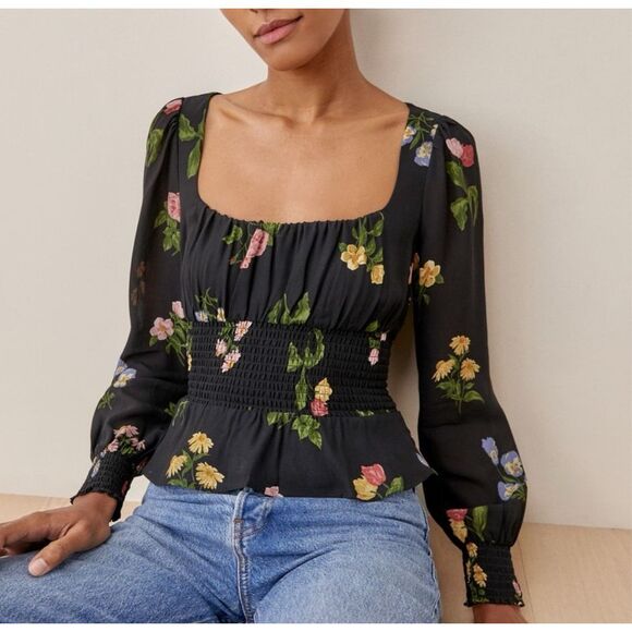 Reformation Hearth Floral Print Crepe Blouse - Picture 1 of 9